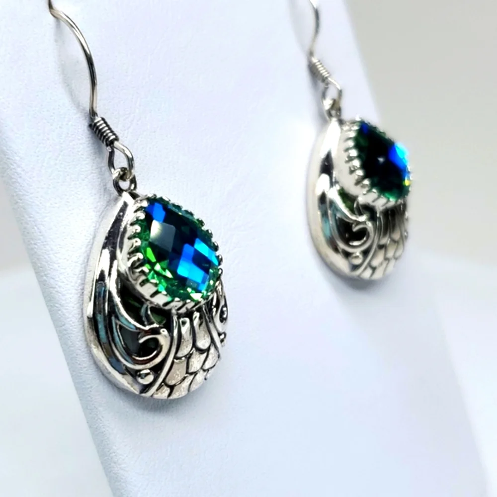 Peacock Triplet Quartz Earrings In Sterling Silver NWT